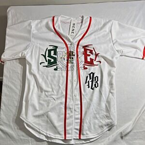 NENE Santa Fe Klan Graphic Print Baseball Jersey White Red Mens Large NWT 473